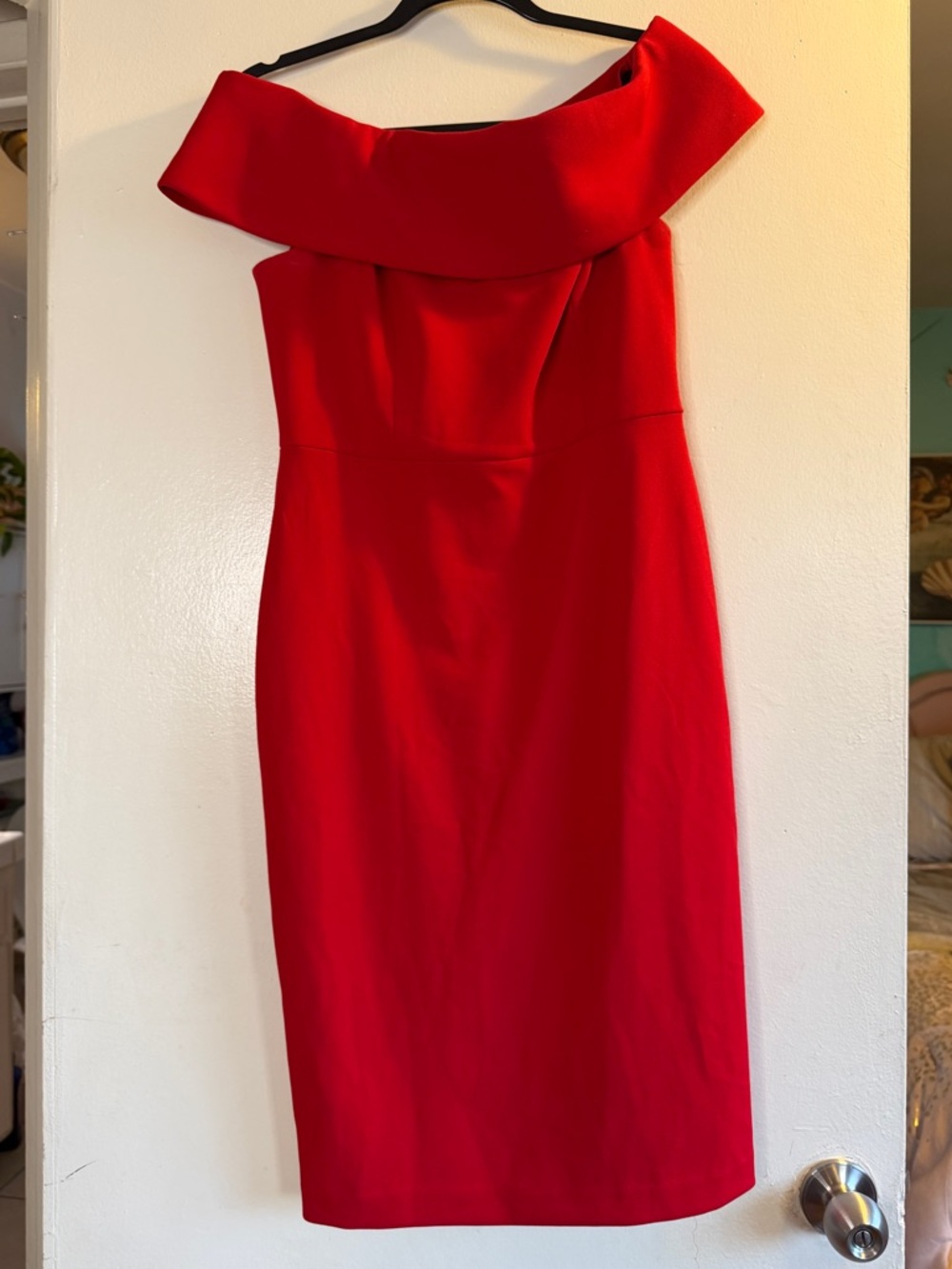 Calvin Klein Red off the Shoulder Sheath Dress
